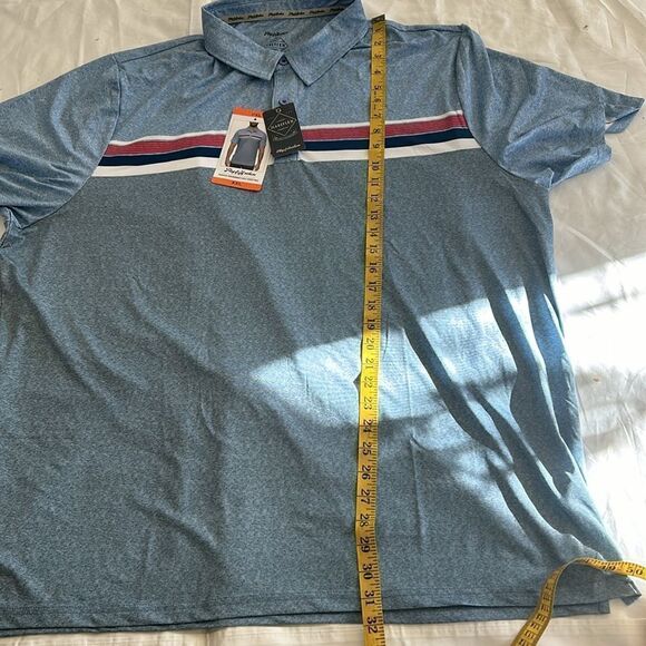 Flat & Anthem Madeflex Performance Chest Striped Polo Blue, XXL, NWT - Picture 6 of 10